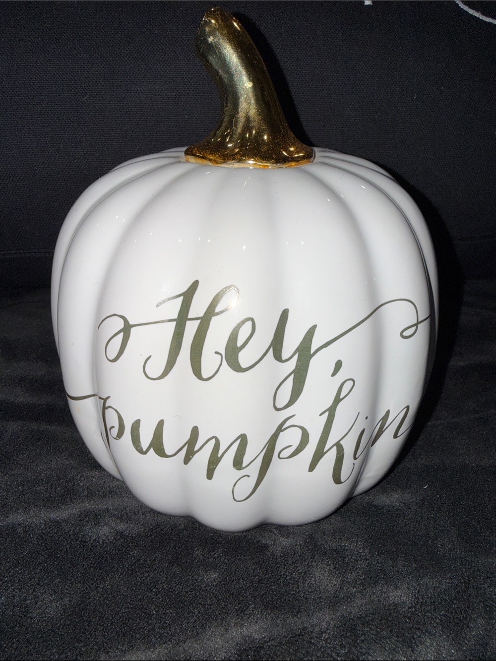 Hey Pumpkin White Ceramic Pumpkin with Gold Stem - Seasonal Home Decor